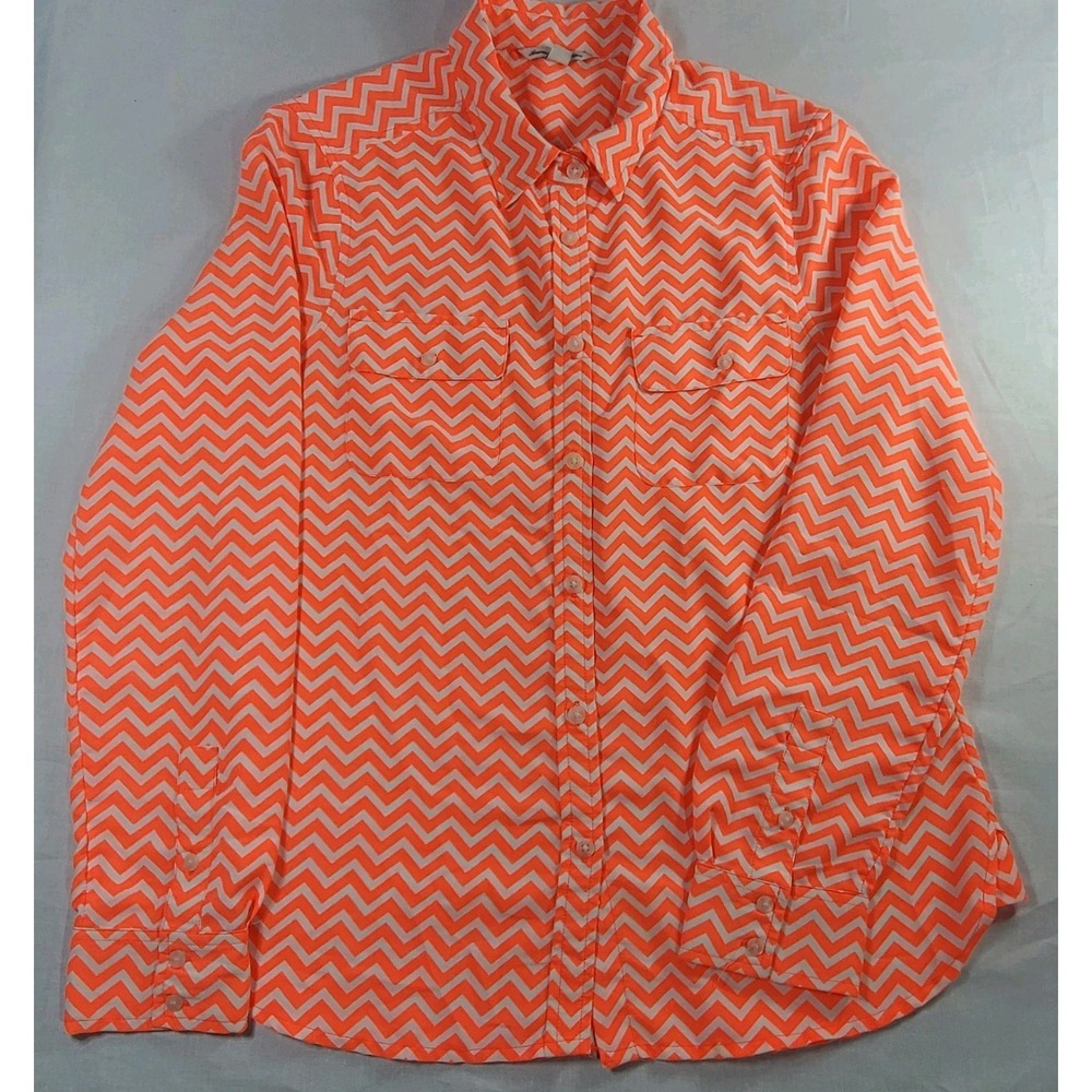 American Eagle Outfitters Womens Button Up Shirt Size S/P Chevron Neon Orange